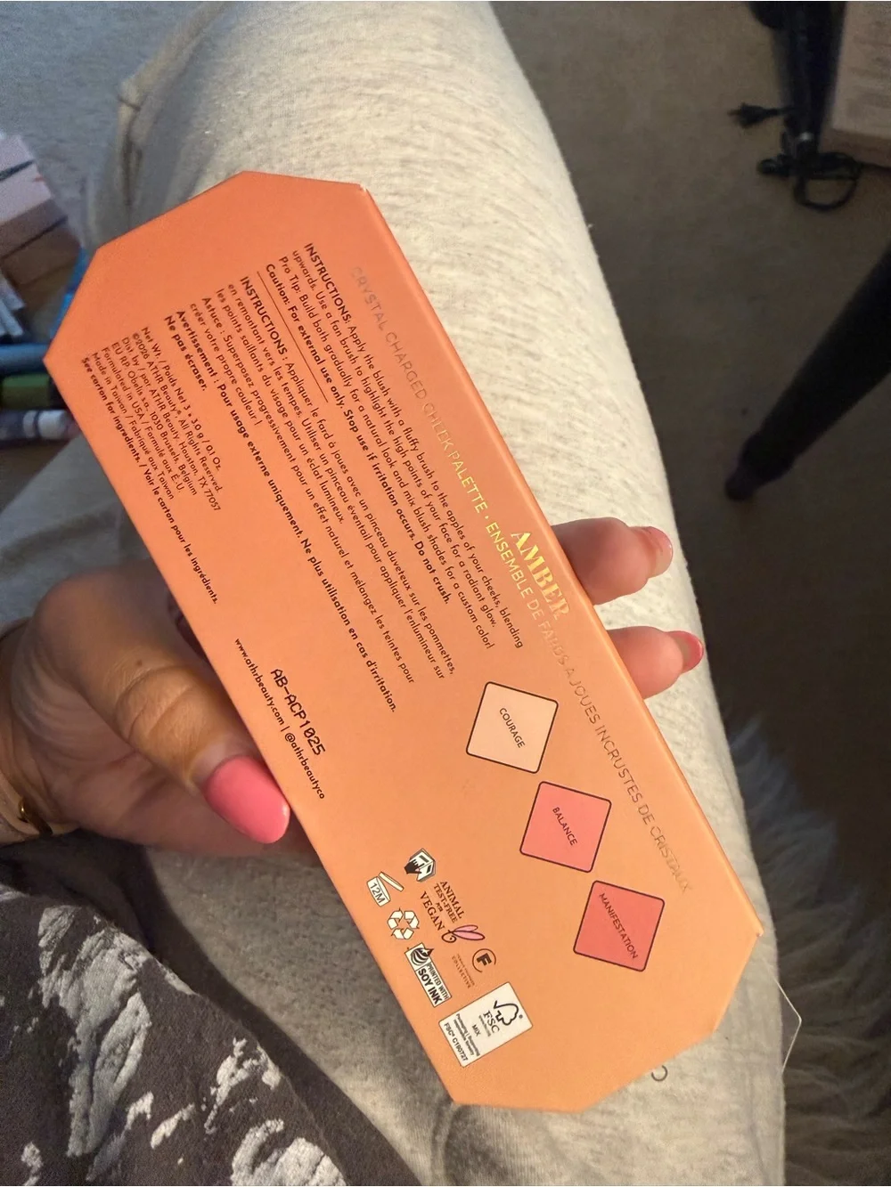 amika Peach-Pink Geometric Blush Compact with Gold Accents